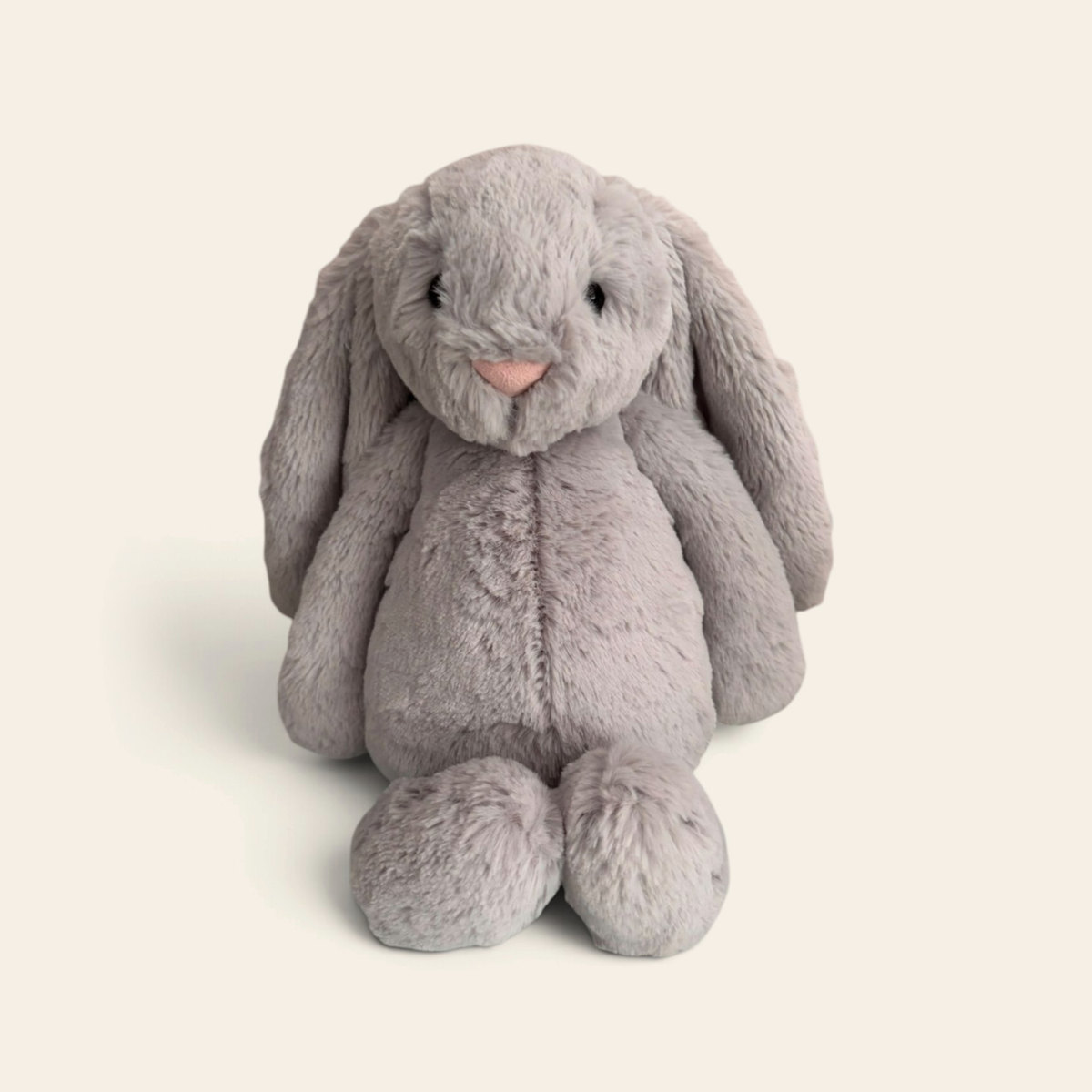 Bashful Silver Bunny BAS3BS: a soft grey plush bunny with long floppy ears and a pink nose, sitting