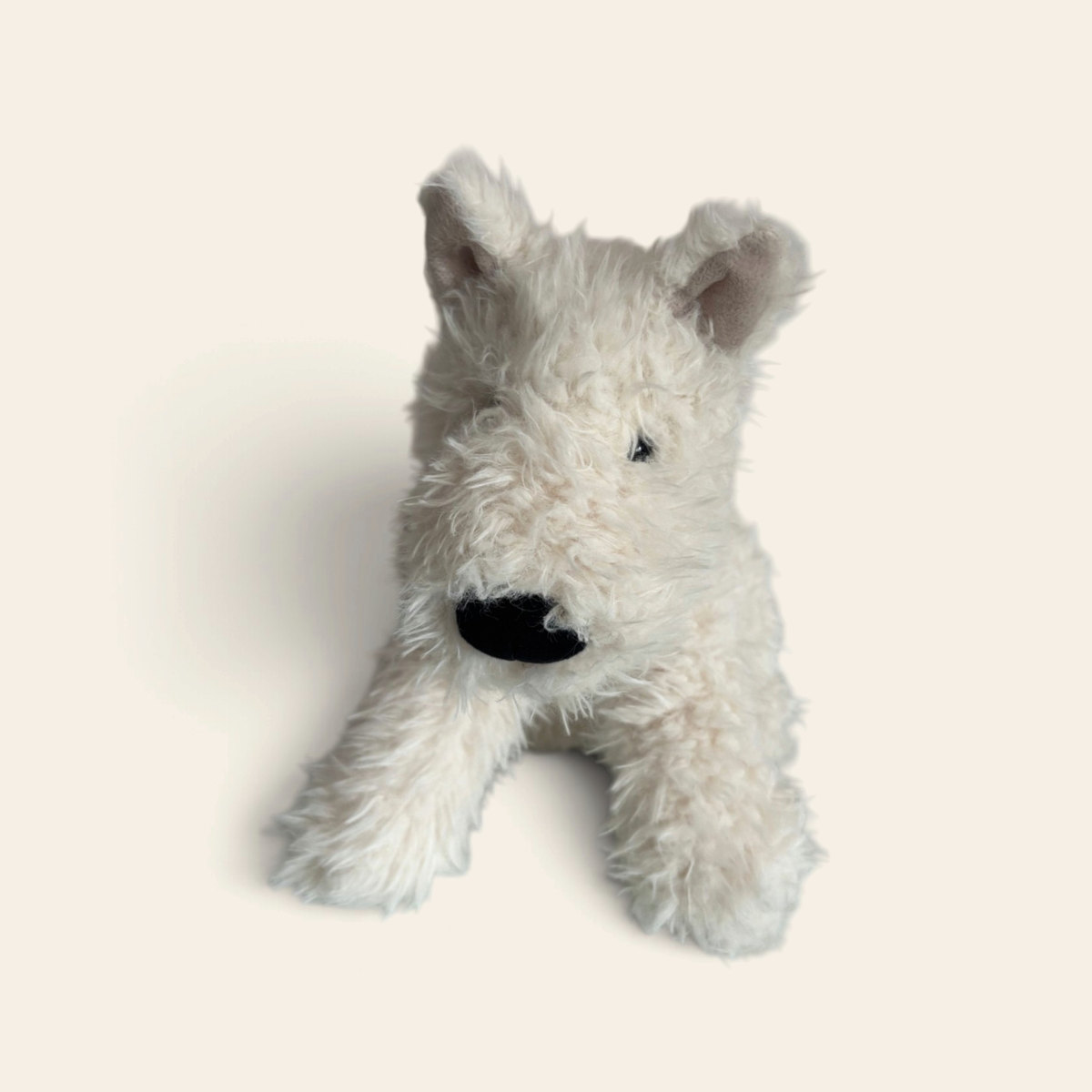 Munro Scottie Dog MUN3SD: a shaggy white plush Scottie dog with a black nose